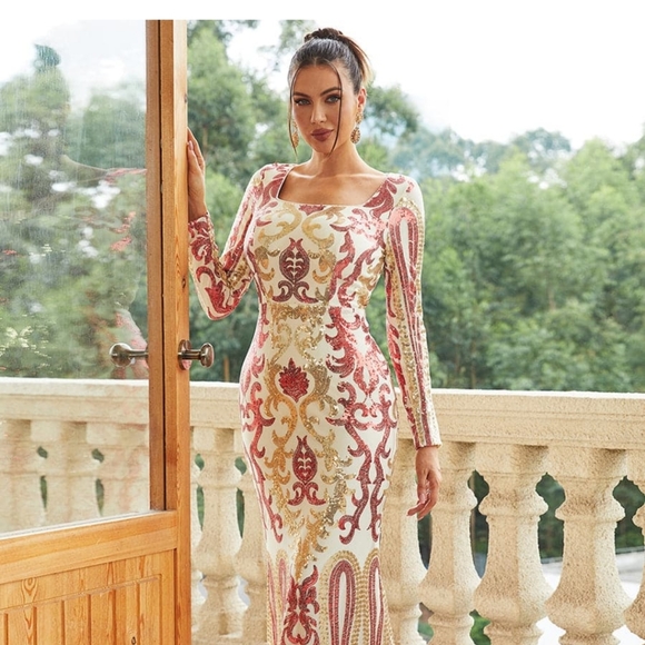 Glamorous Multicolored Sequined Mermaid Maxi Formal Gown - Picture 4 of 16